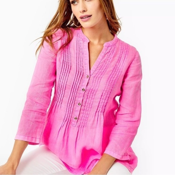 Lilly Pulitzer Pink Sarasota Linen Tunic Top Size M - Picture 1 of 12